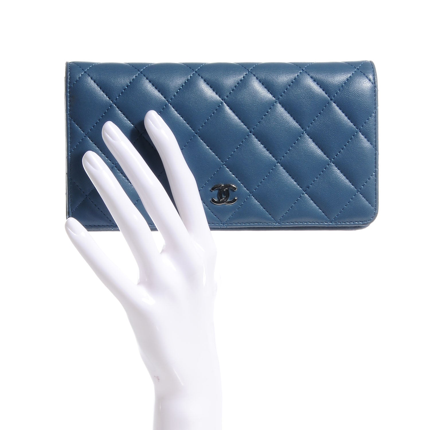 Chanel Lambskin Quilted Yen Wallet Blue 2 of 9