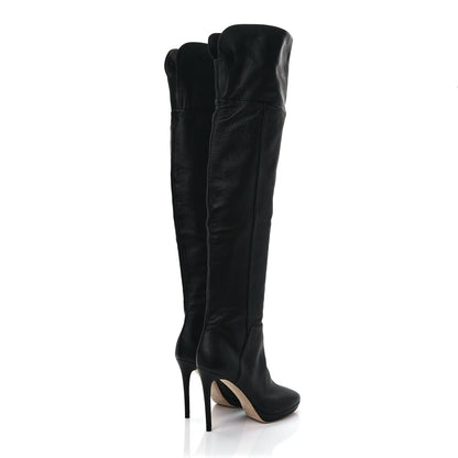 Jimmy Choo Grainy Calfskin Hayley 100 Over The Knee Boots 37 Black 4 of 7