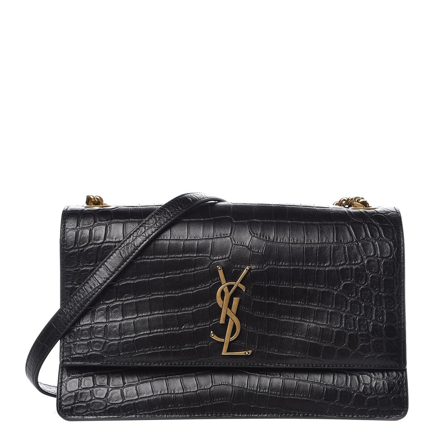 Calfskin Crocodile Embossed Monogram Medium Sunset Black