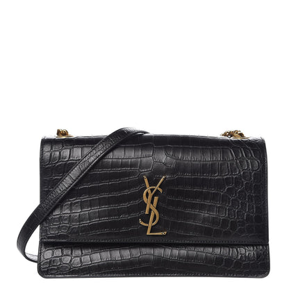 Saint Laurent Calfskin Crocodile Embossed Monogram Medium Sunset Black 1 of 8