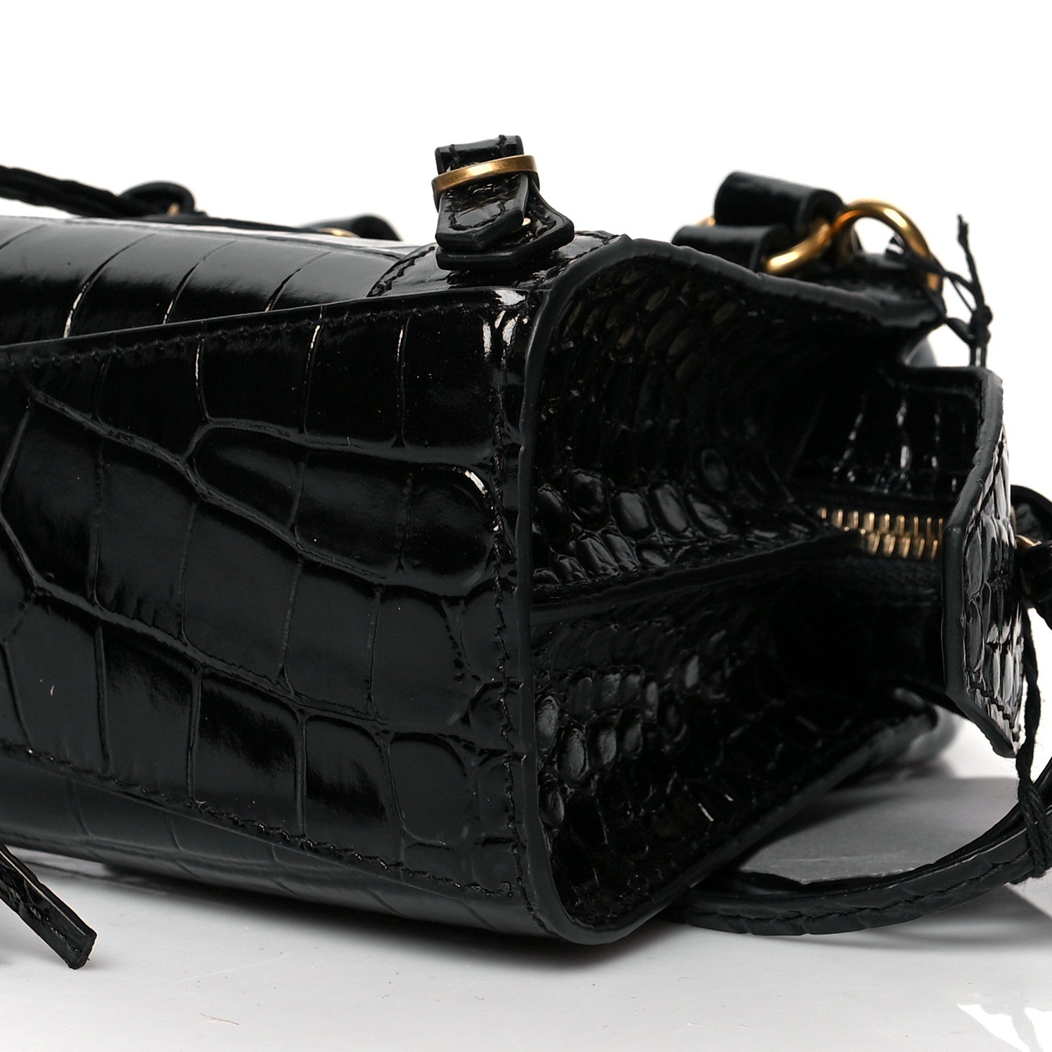 Balenciaga Shiny Supple Calfskin Crocodile Embossed Neo Classic Gold Hardware Nano City Crossbody Black 8 of 8