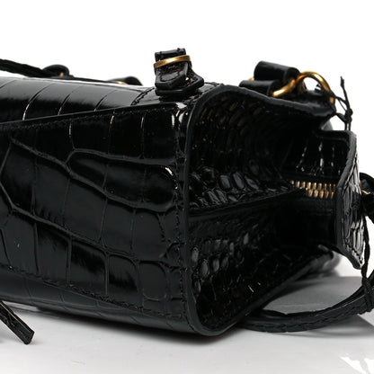 Balenciaga Shiny Supple Calfskin Crocodile Embossed Neo Classic Gold Hardware Nano City Crossbody Black 8 of 8