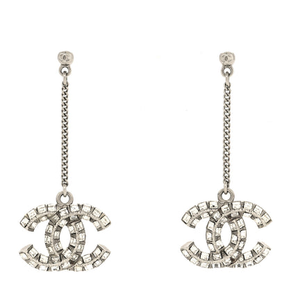 Chanel Baguette Crystal CC Drop Earrings Silver 1 of 3