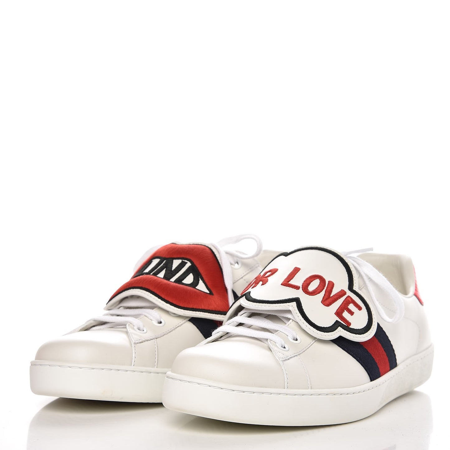 Calfskin Ayers Web Blind for Love Embroidered Mens Ace Sneakers 10 White