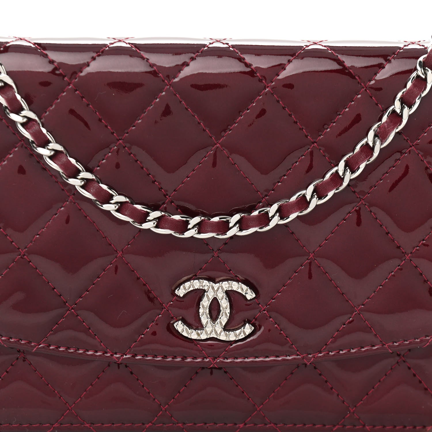 Chanel Patent Quilted Brilliant Wallet On Chain WOC Red 9 of 12