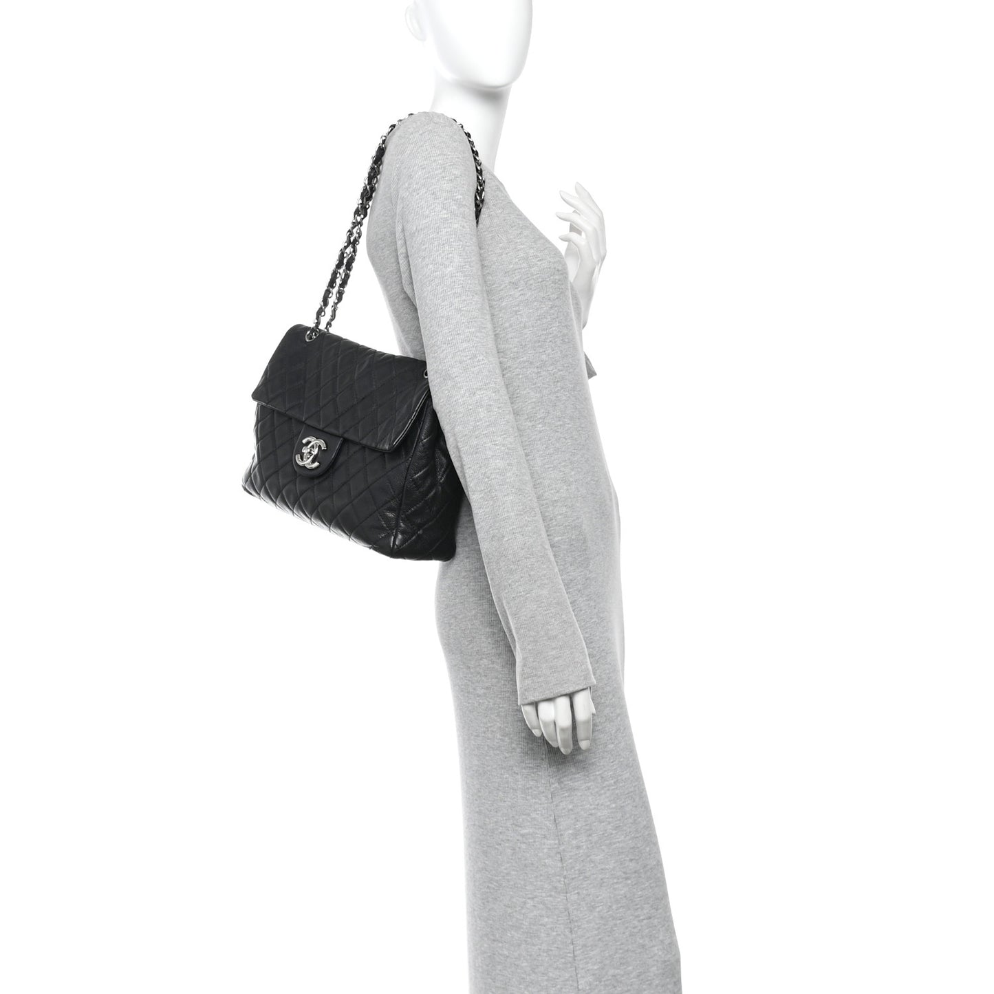 Washed Caviar Quilted Maxi Single Flap Black
