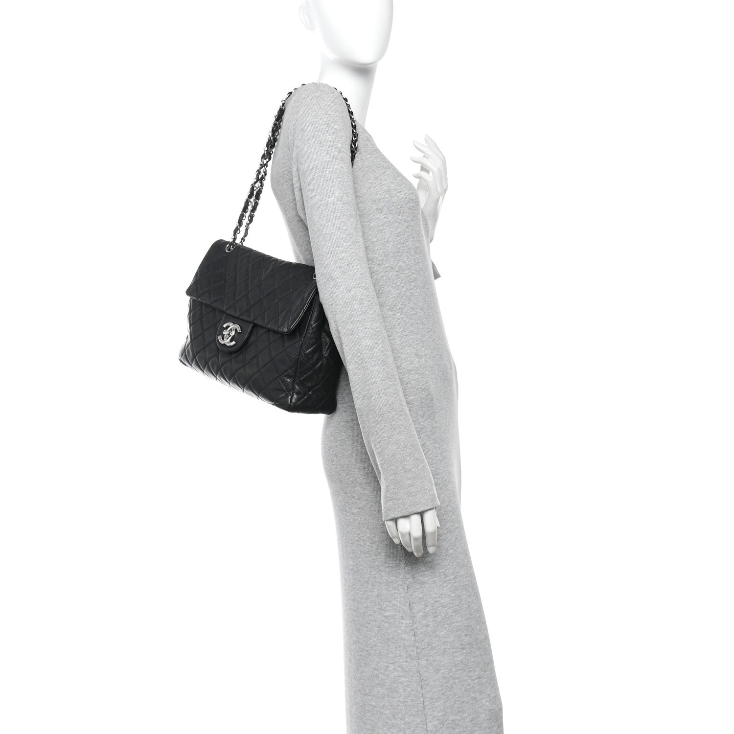 Chanel Washed Caviar Quilted Maxi Single Flap Black 2 of 10