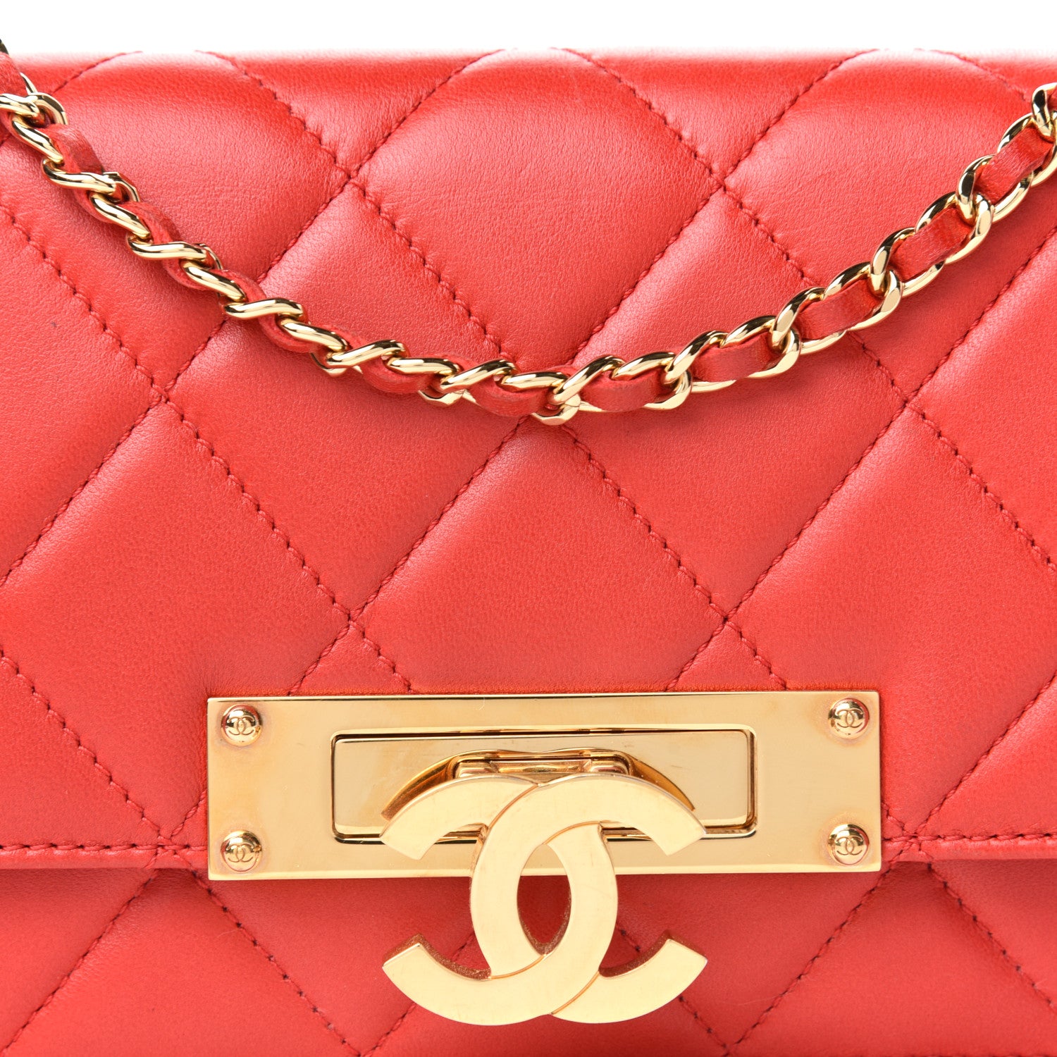 Chanel Lambskin Quilted Golden Class Wallet on Chain WOC Red 10 of 10