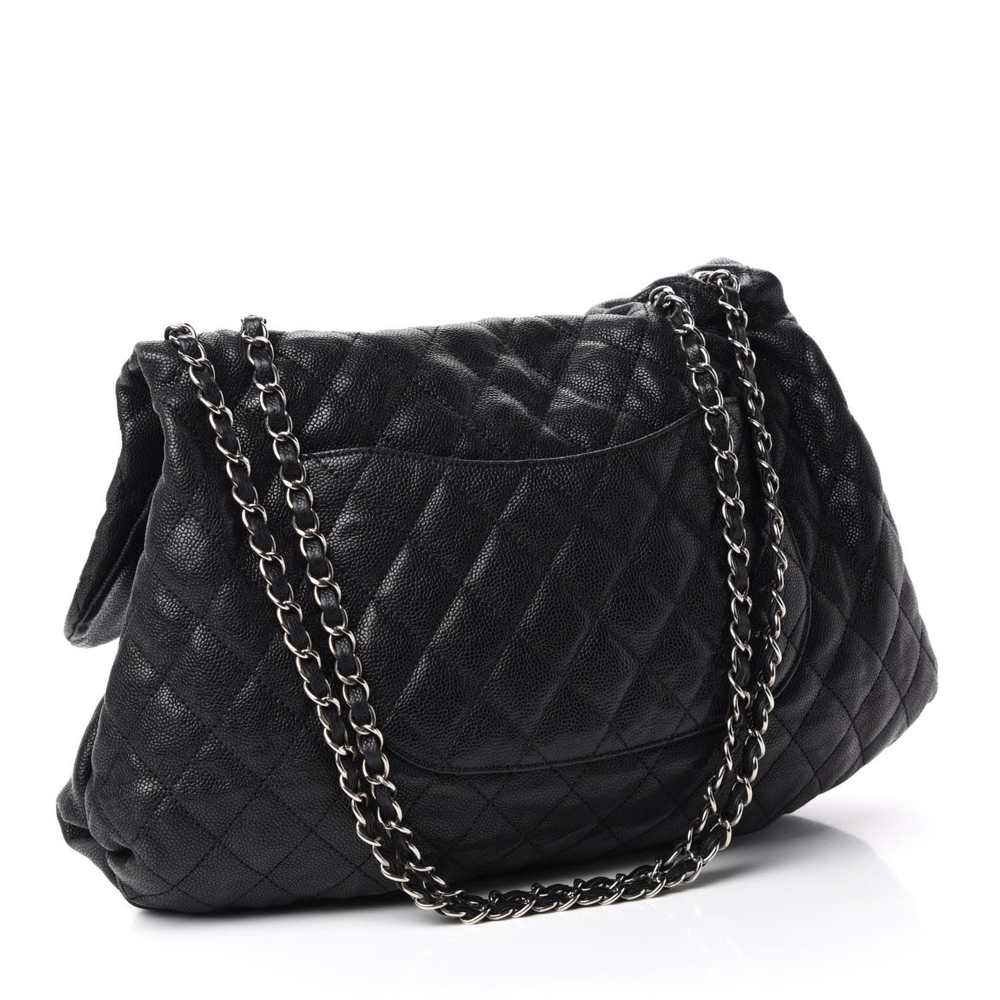 Crumpled Caviar Quilted Maxi Elastic Flap Black