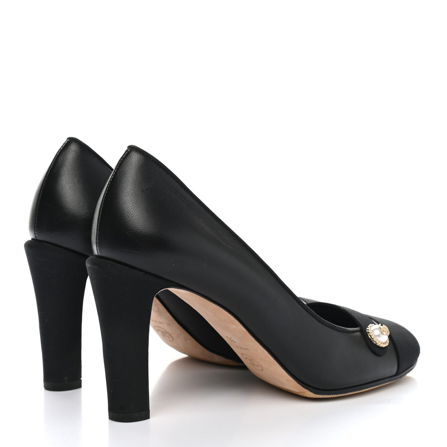 Lambskin Grosgrain Cap Toe Pearl Pumps 38 Black