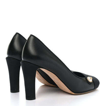 Chanel Lambskin Grosgrain Cap Toe Pearl Pumps 38 Black 4 of 10