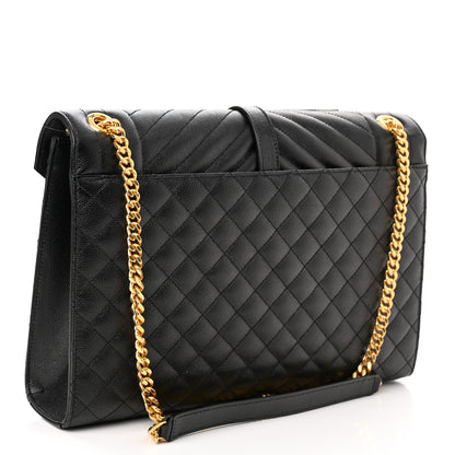 Saint Laurent Grain De Poudre Textured Mixed Matelasse Large Triquilt Monogram Satchel Black 2 of 10