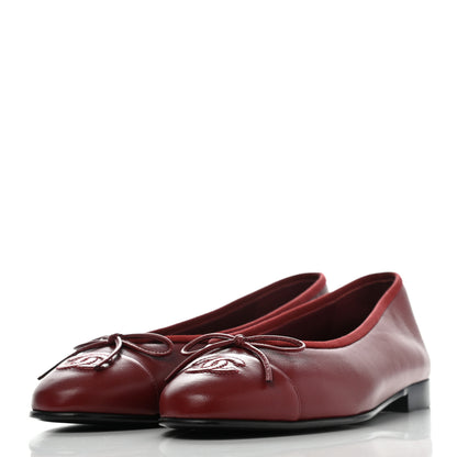 Chanel Lambskin Cap Toe Ballerina Flats 38 Burgundy 3 of 8