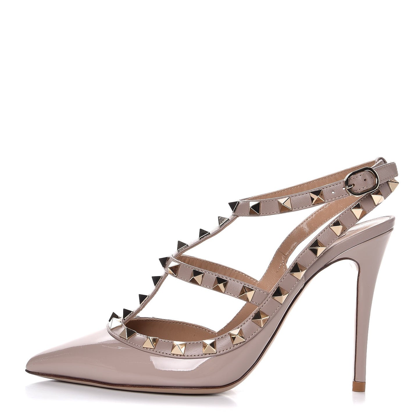 Patent Nappa Rockstud Ankle Strap 100mm Pumps 37 Poudre