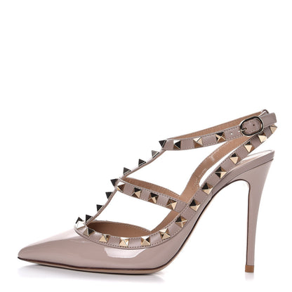 Valentino Garavani Patent Nappa Rockstud Ankle Strap 100mm Pumps 37 Poudre 1 of 6