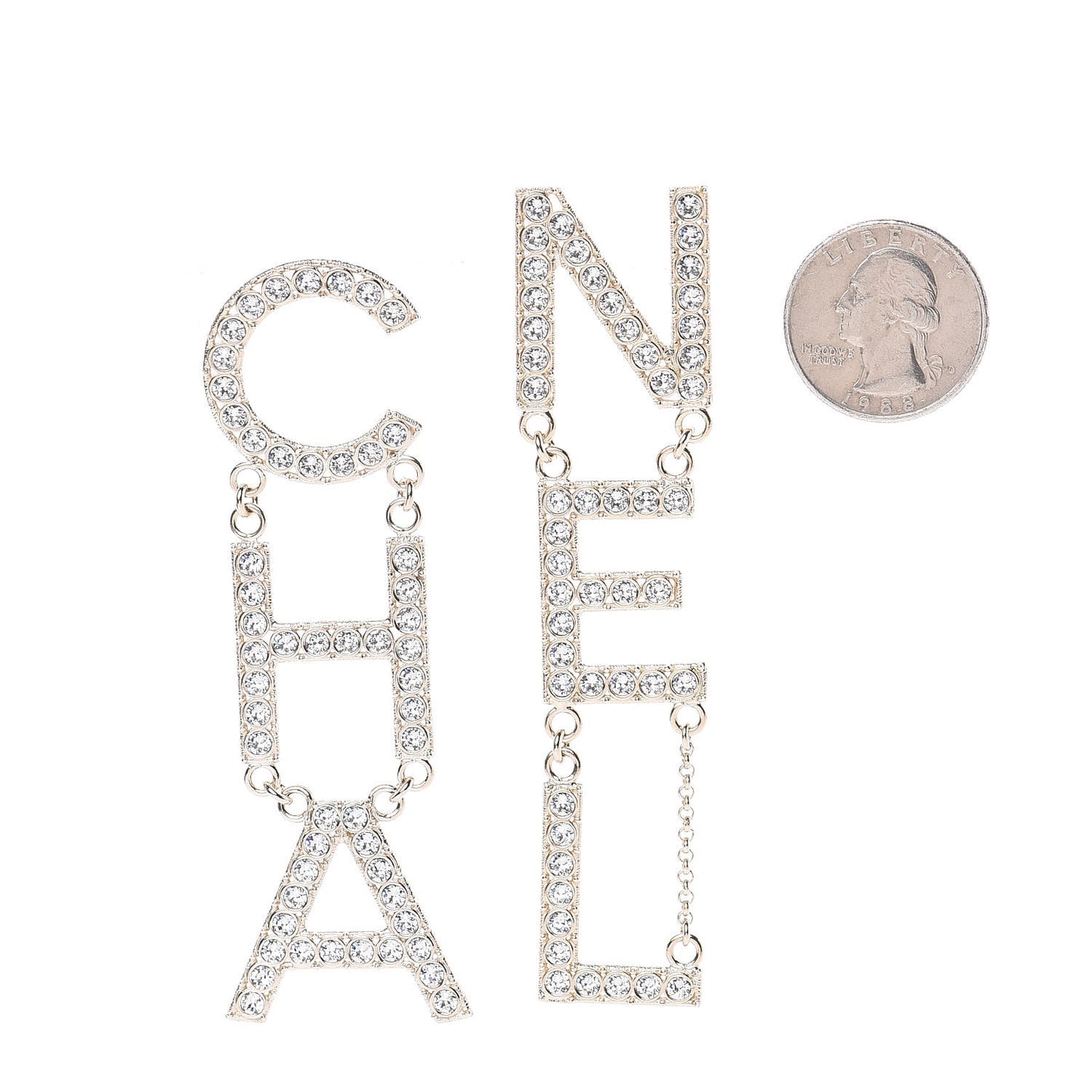 Crystal Cha-Nel Logo Drop Earrings Gold