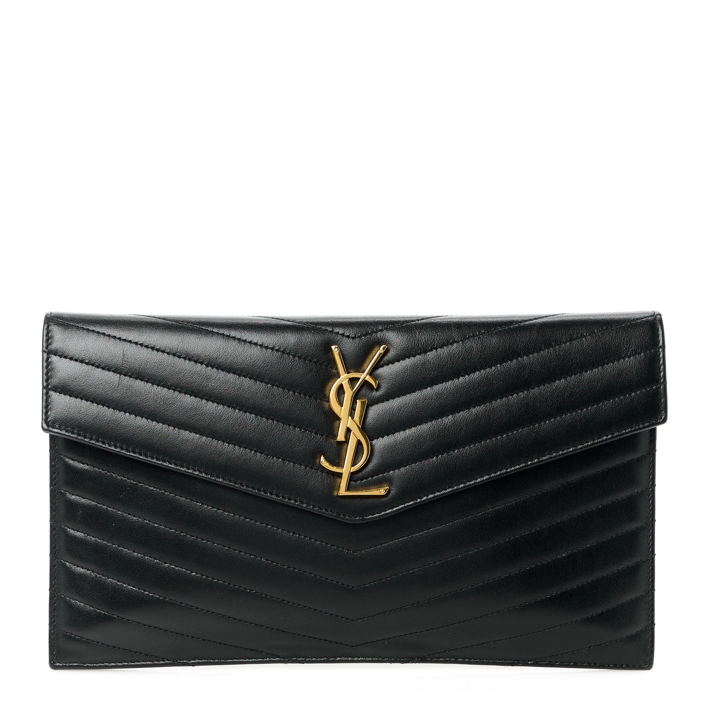Calfskin Matelasse Chevron Monogram Uptown Clutch Black