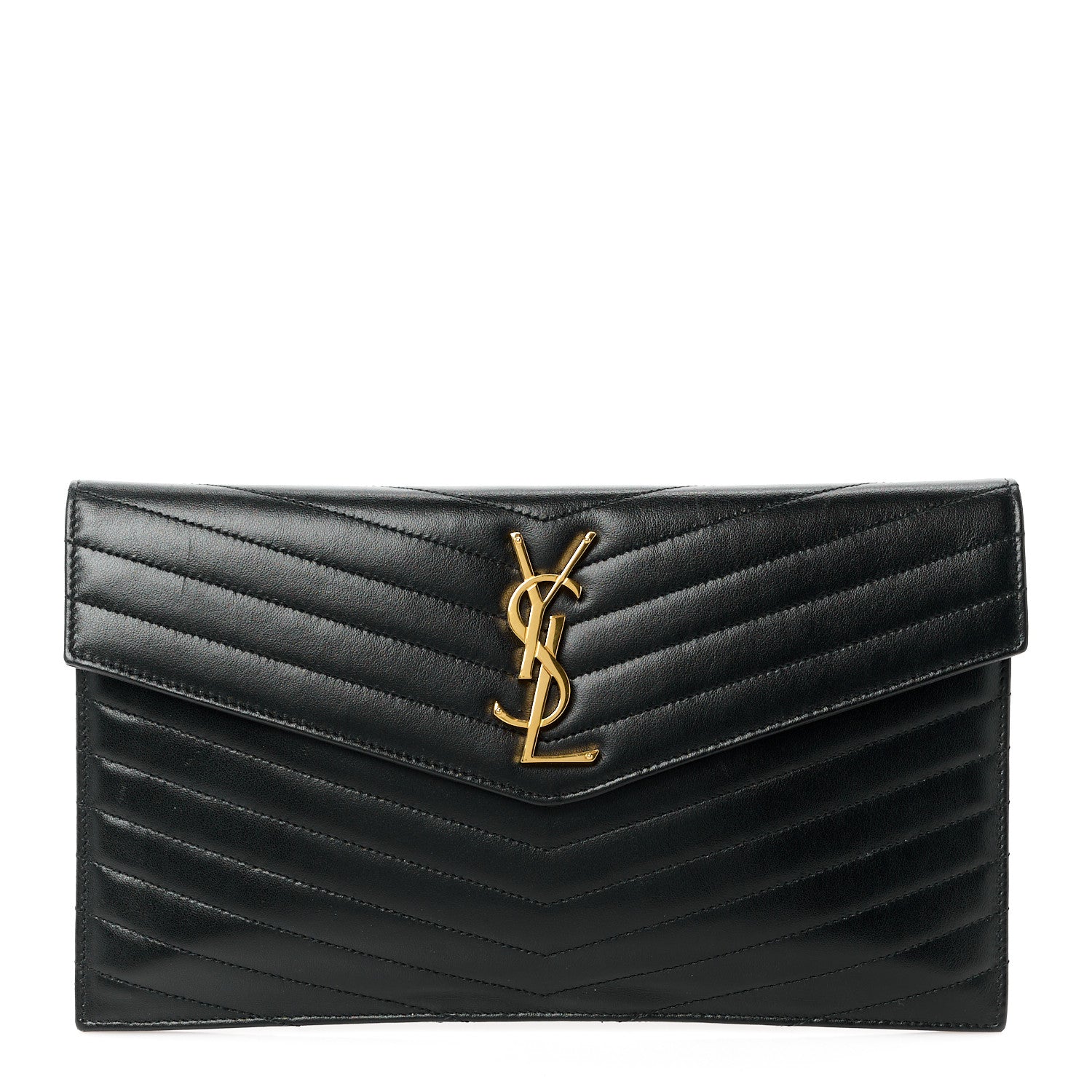 Saint Laurent Calfskin Matelasse Chevron Monogram Uptown Clutch Black 1 of 10