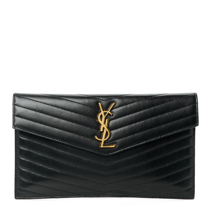 Saint Laurent Calfskin Matelasse Chevron Monogram Uptown Clutch Black 1 of 10
