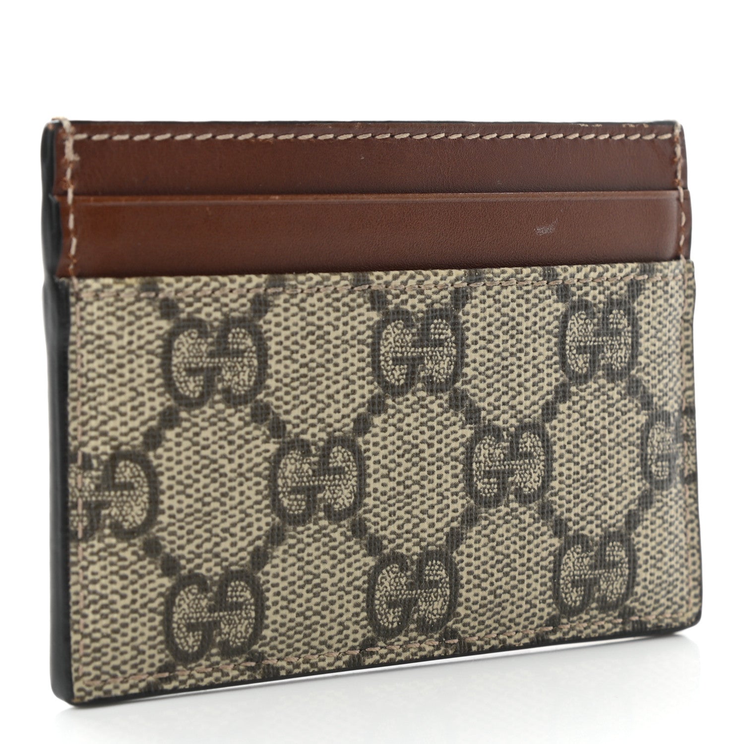 Gucci GG Supreme Monogram Calfskin Card Holder Beige Ebony Cuir 3 of 6