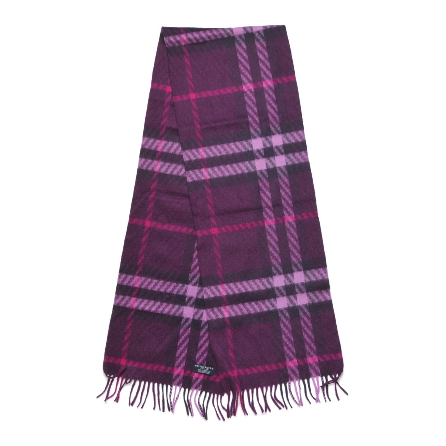 Burberry Cashmere Giant Check Fringe Fringe Scarf Plum 3 of 6