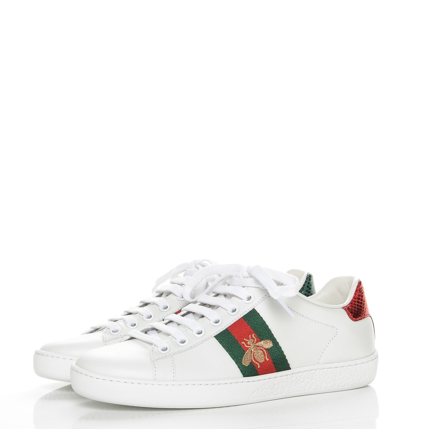 Gucci Calfskin Ayers Bee Embroidered Womens Ace Sneakers 36 White Green 3 of 8