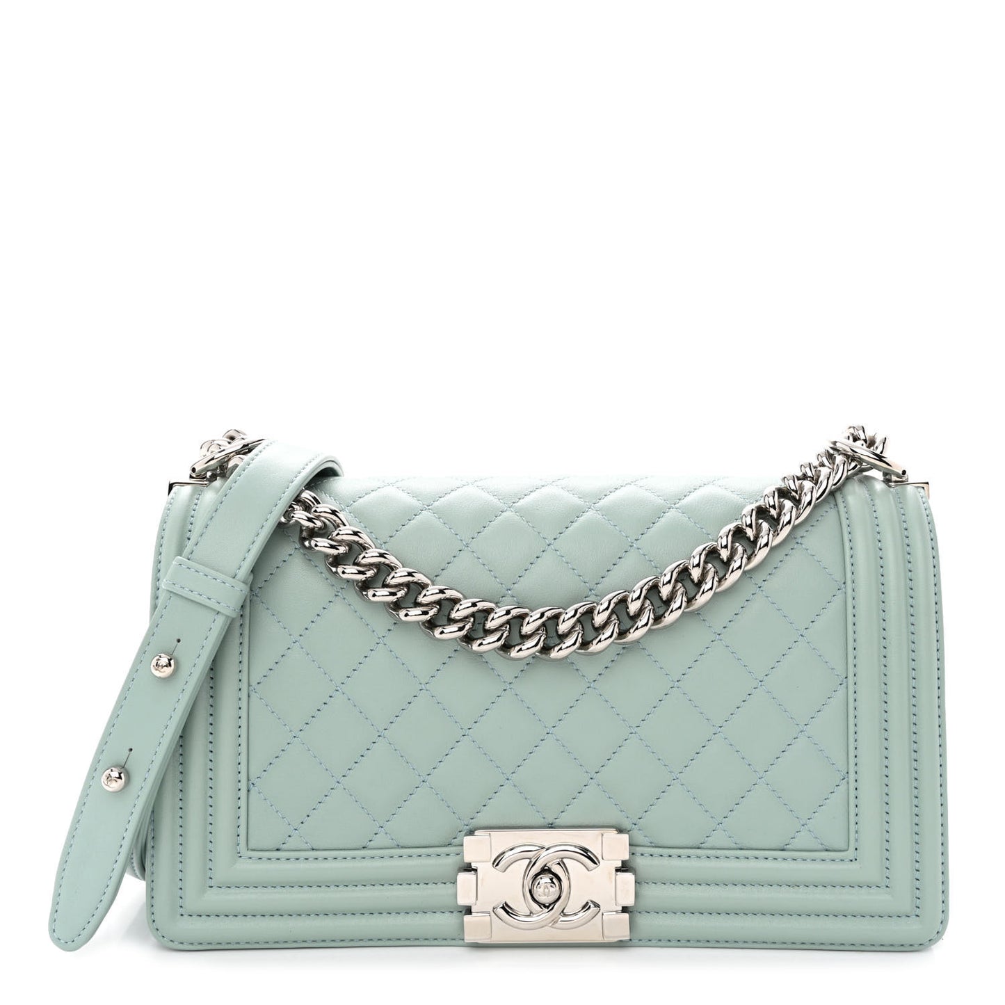 Calfskin Quilted Medium Boy Flap Light Blue