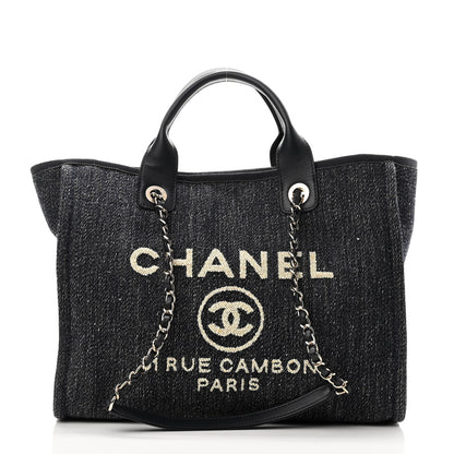 Chanel Denim Medium Deauville Tote Dark Blue White 2 of 10
