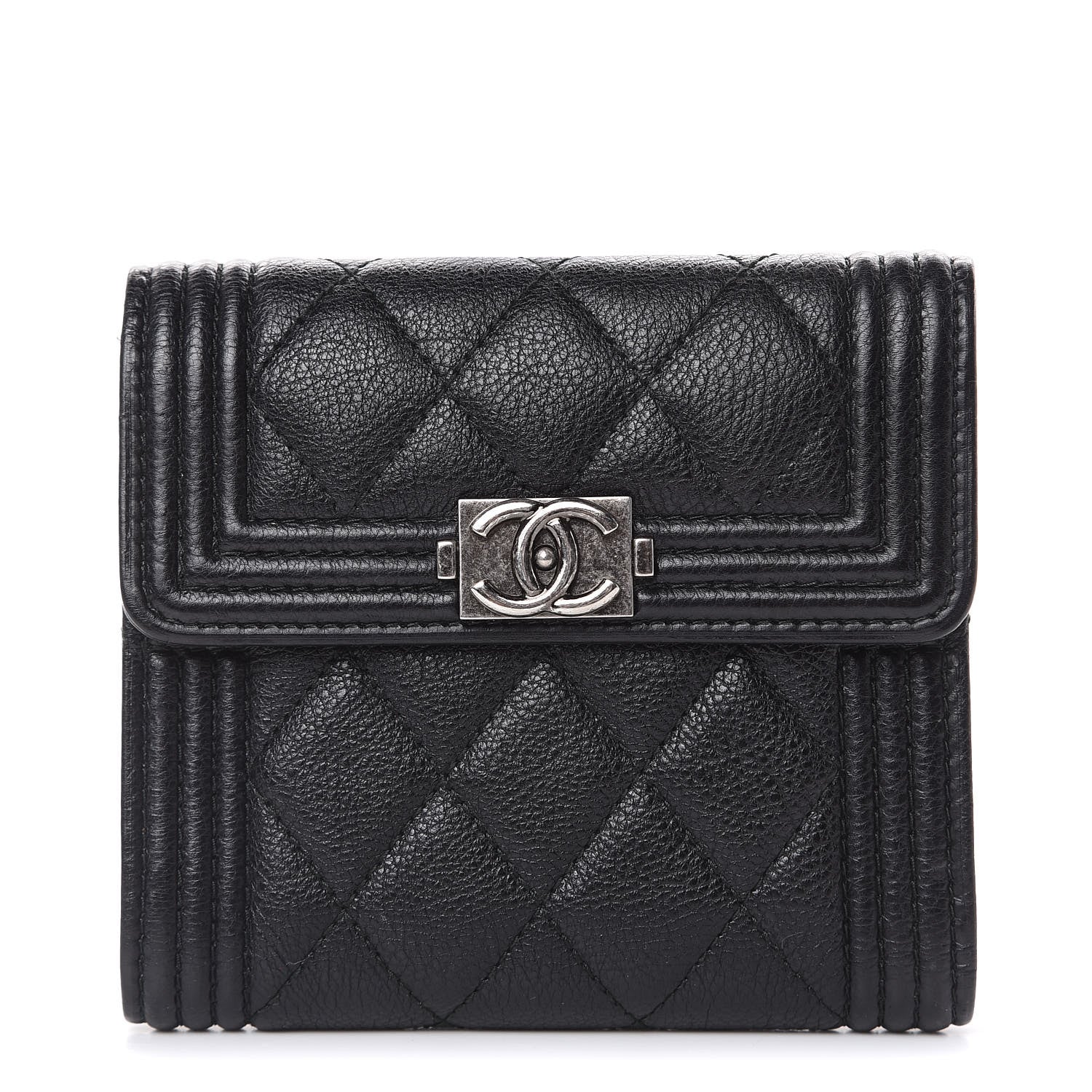 Chanel Calfskin Quilted Compact Boy Wallet Black 1 of 8