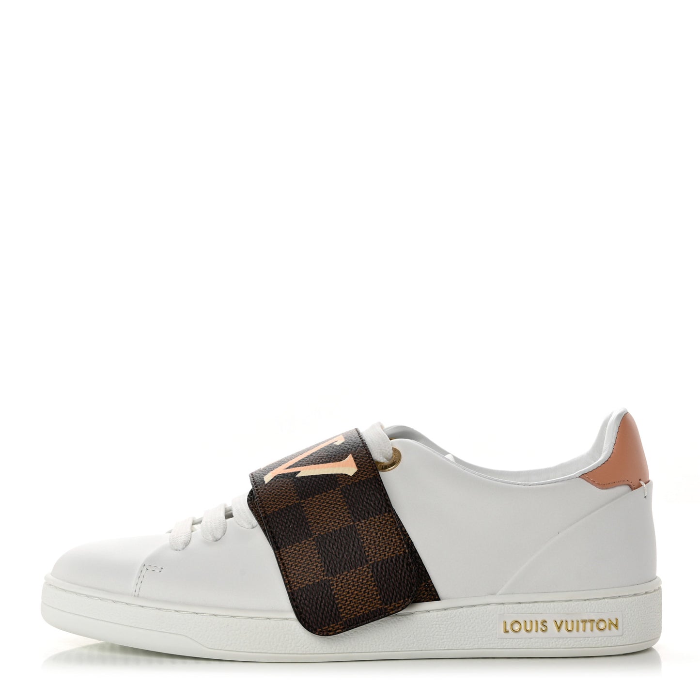 Calfskin Damier Ebene Striped Frontrow Sneakers 37 White