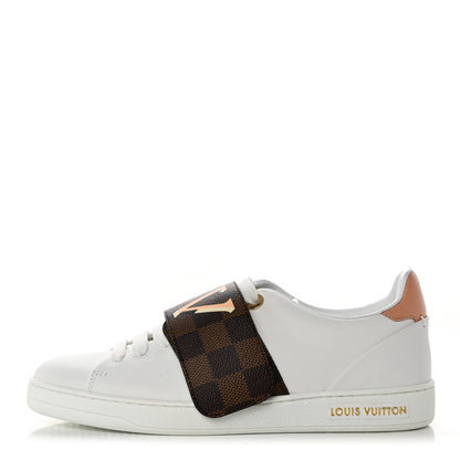 Louis Vuitton Calfskin Damier Ebene Striped Frontrow Sneakers 37 White 1 of 9