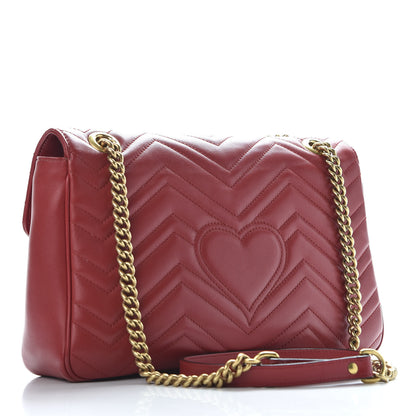 Gucci Calfskin Matelasse Medium GG Marmont Shoulder Bag Hibiscus Red 2 of 9
