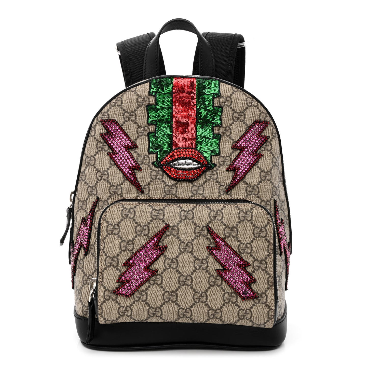 GG Supreme Monogram Lightning Embroidered Small Day Backpack Black