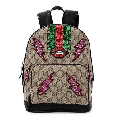 Gucci GG Supreme Monogram Lightning Embroidered Small Day Backpack Black 1 of 10