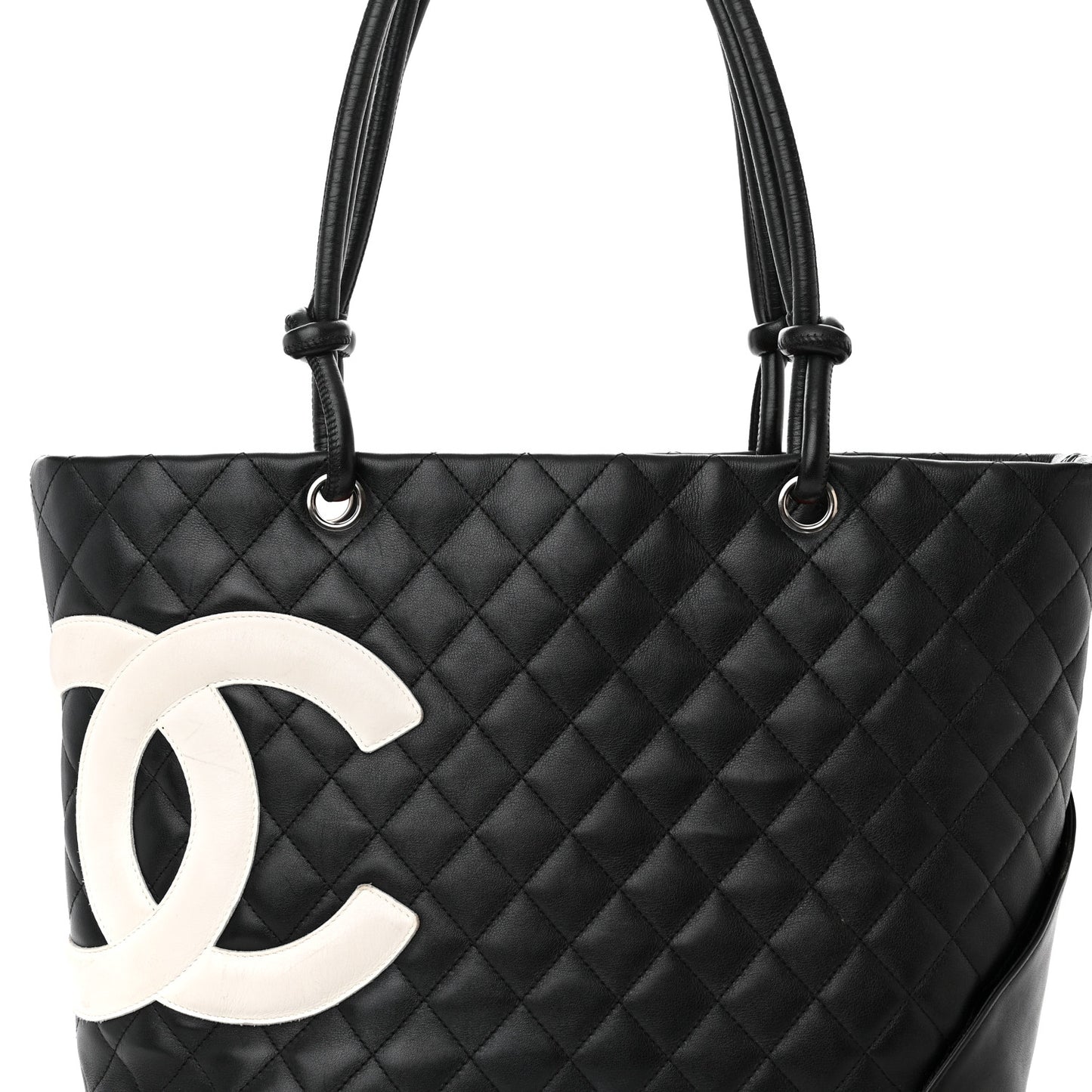 Calfskin Quilted Large Cambon Tote Black White