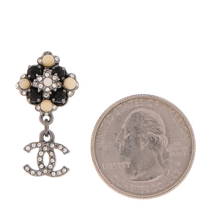 Chanel Crystal Bead CC Dangle Earrings Silver Black 2 of 5