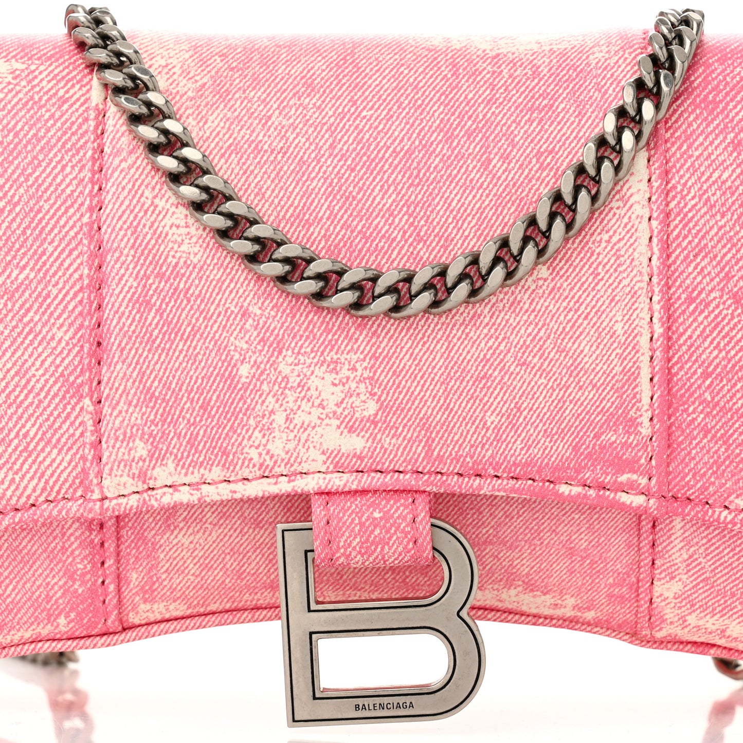 Nappa Denim Printed Hourglass Chain Bag Denim Pink