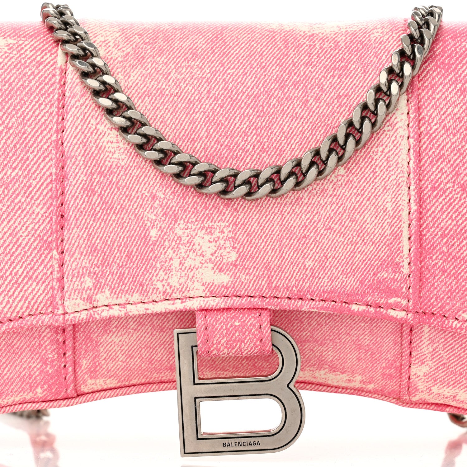 Balenciaga Nappa Denim Printed Hourglass Chain Bag Denim Pink 7 of 9