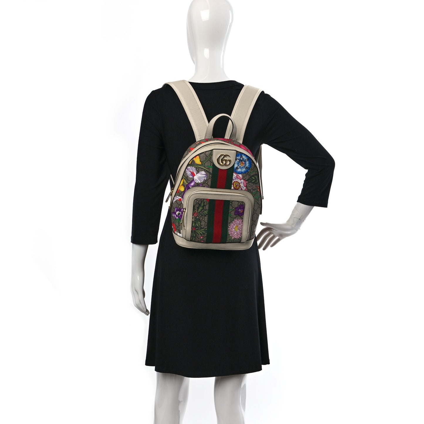 GG Supreme Monogram Flora Web Small Ophidia Day Backpack White
