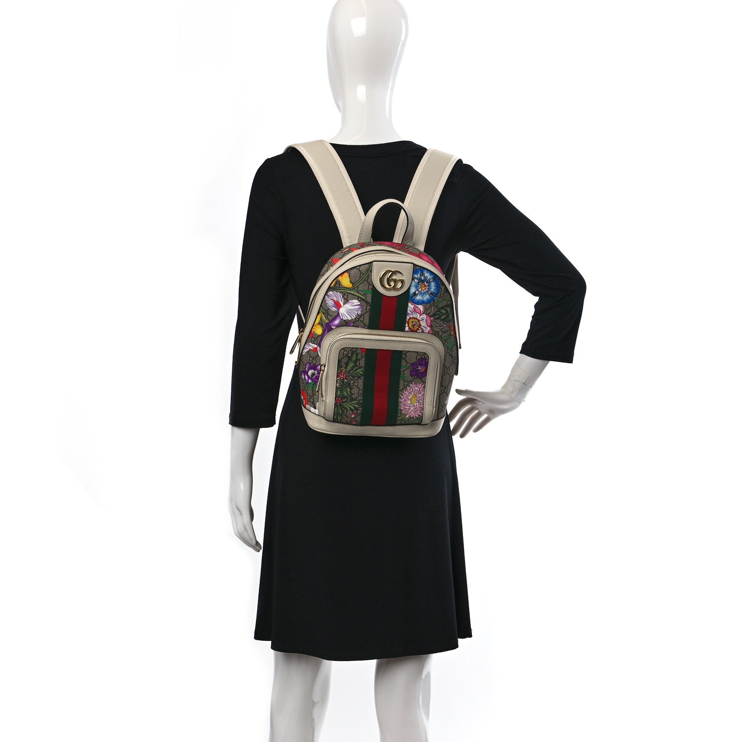 Gucci GG Supreme Monogram Flora Web Small Ophidia Day Backpack White 3 of 10