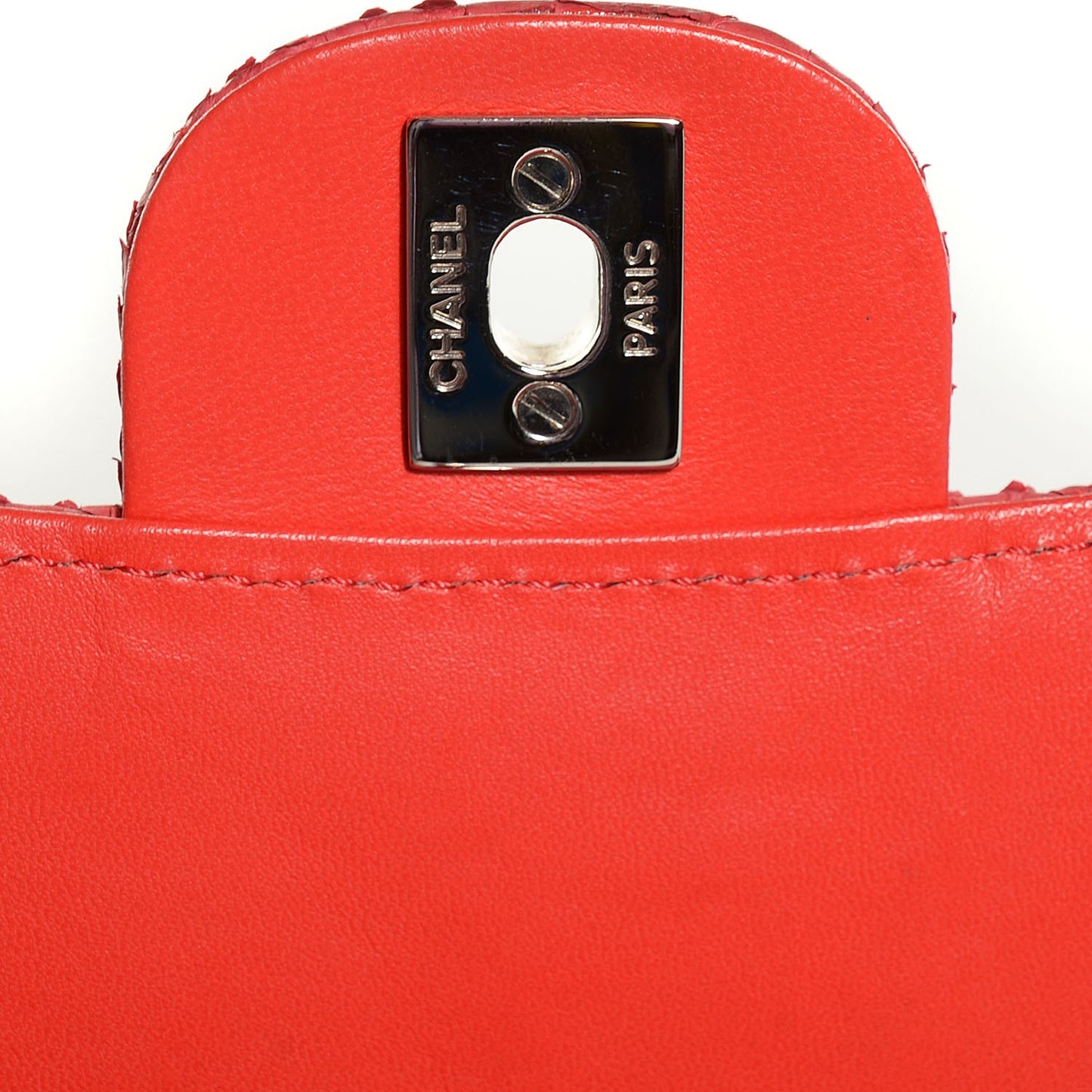 Matte Snakeskin Ultimate Stitch Flap Clutch With Chain Red