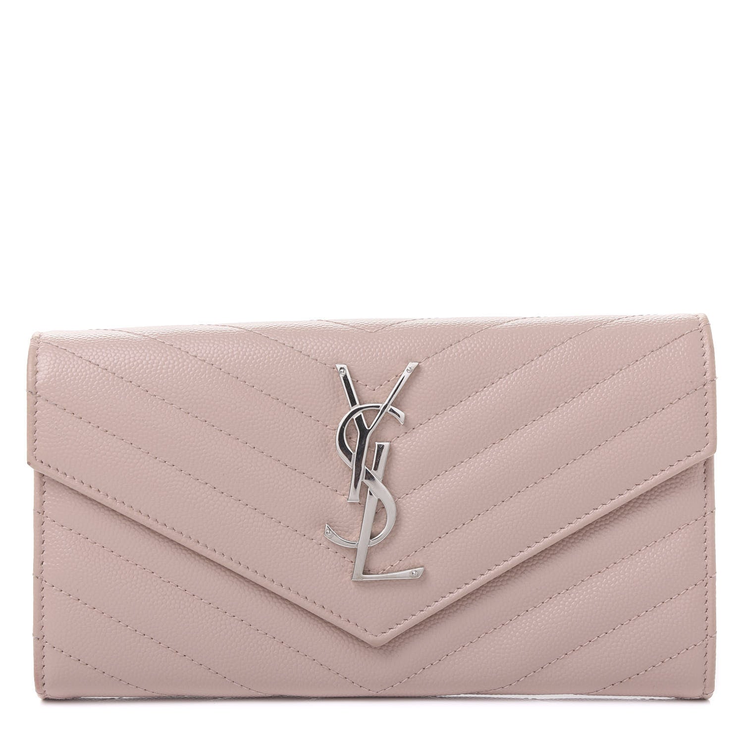 Saint Laurent Grain De Poudre Matelasse Chevron Monogram Wallet Pale Pink 1 of 10