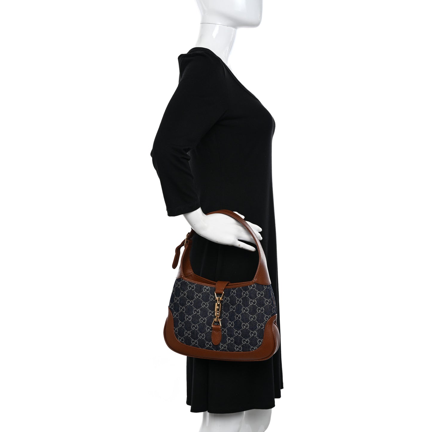 New Denim GG Monogram Calfskin Small Jackie 1961 Hobo Blue Tea Cuir