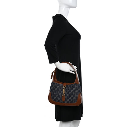 Gucci New Denim GG Monogram Calfskin Small Jackie 1961 Hobo Blue Tea Cuir 2 of 12
