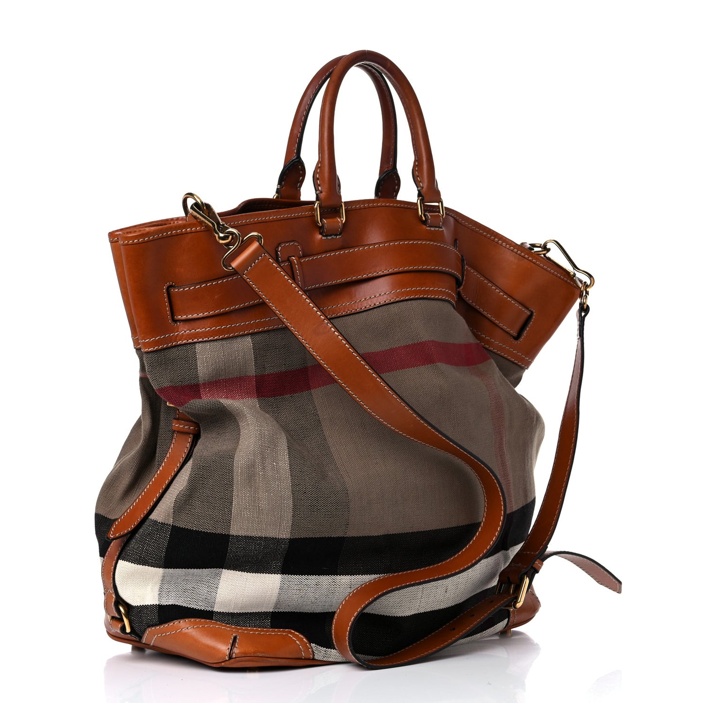 Canvas Mega Check Traveler Tote Dark Tan