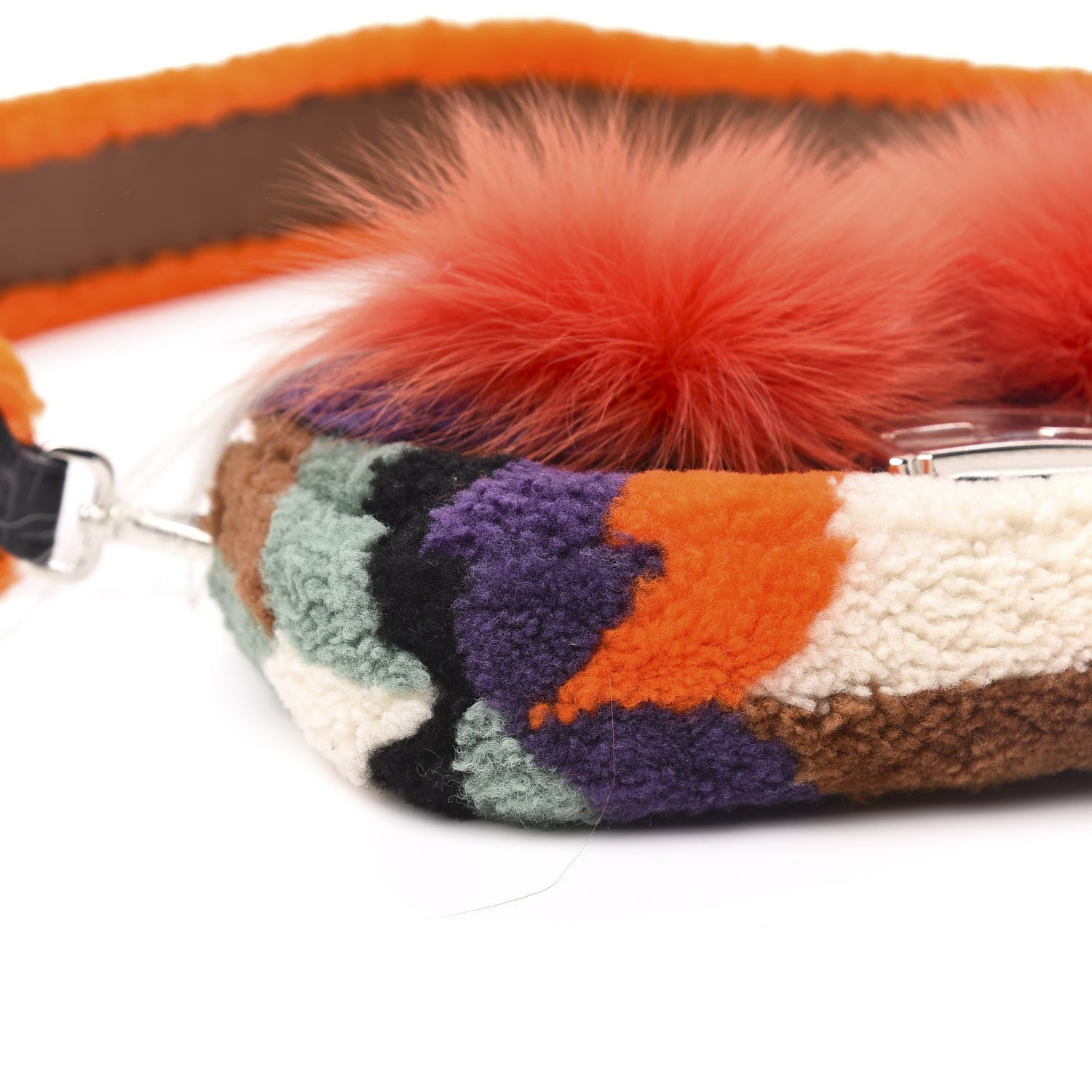Fendi Shearling Calfskin Goat Fox Fur Bugs Baguette Orange Multicolor 9 of 12