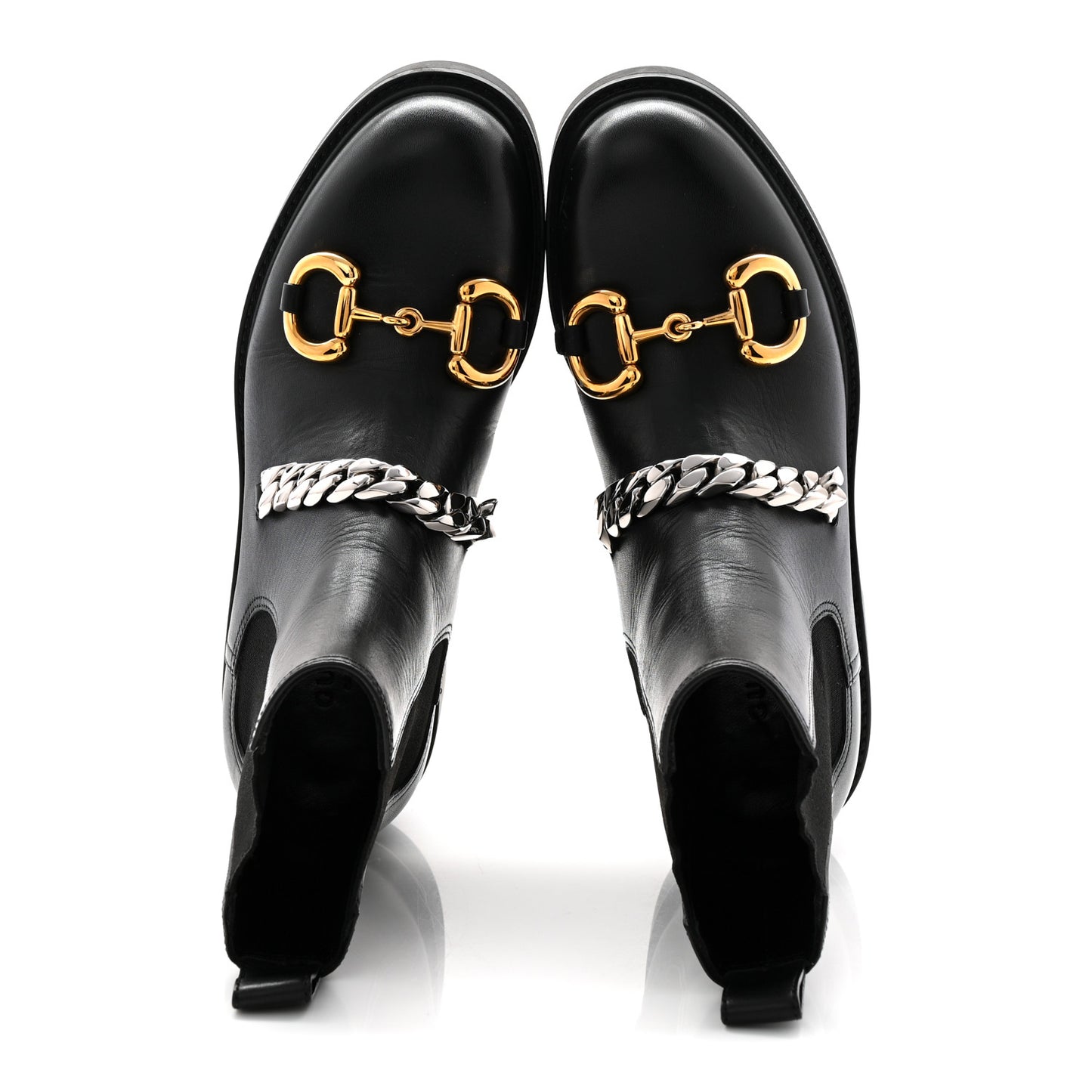 Flores Calfskin Horsebit Chain Ankle Boots 35.5 Black