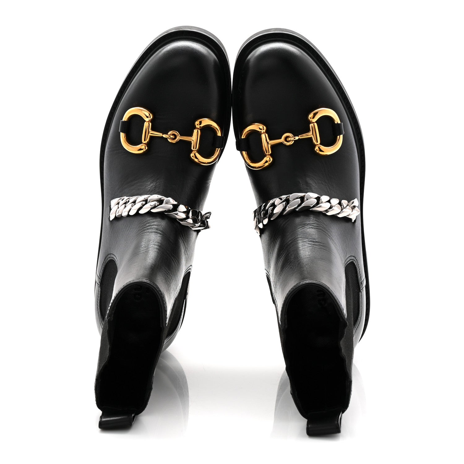Gucci Flores Calfskin Horsebit Chain Ankle Boots 35.5 Black 5 of 12