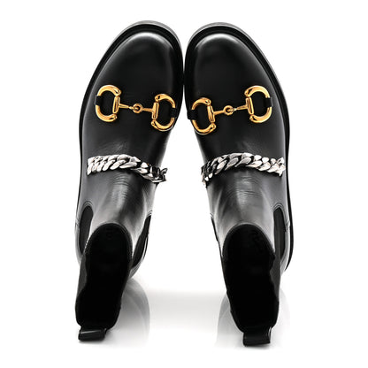 Gucci Flores Calfskin Horsebit Chain Ankle Boots 35.5 Black 5 of 12