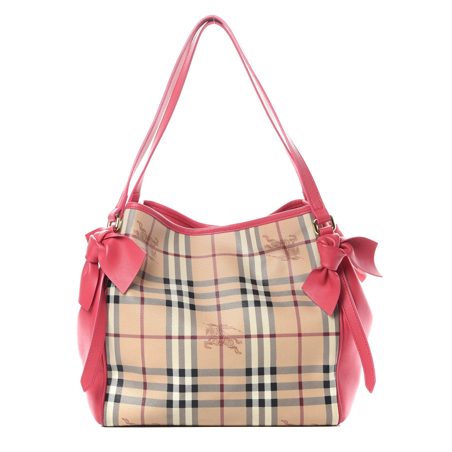 Burberry Haymarket Check Bow Small Canterbury Tote Bright Crimson Pink 1 of 14